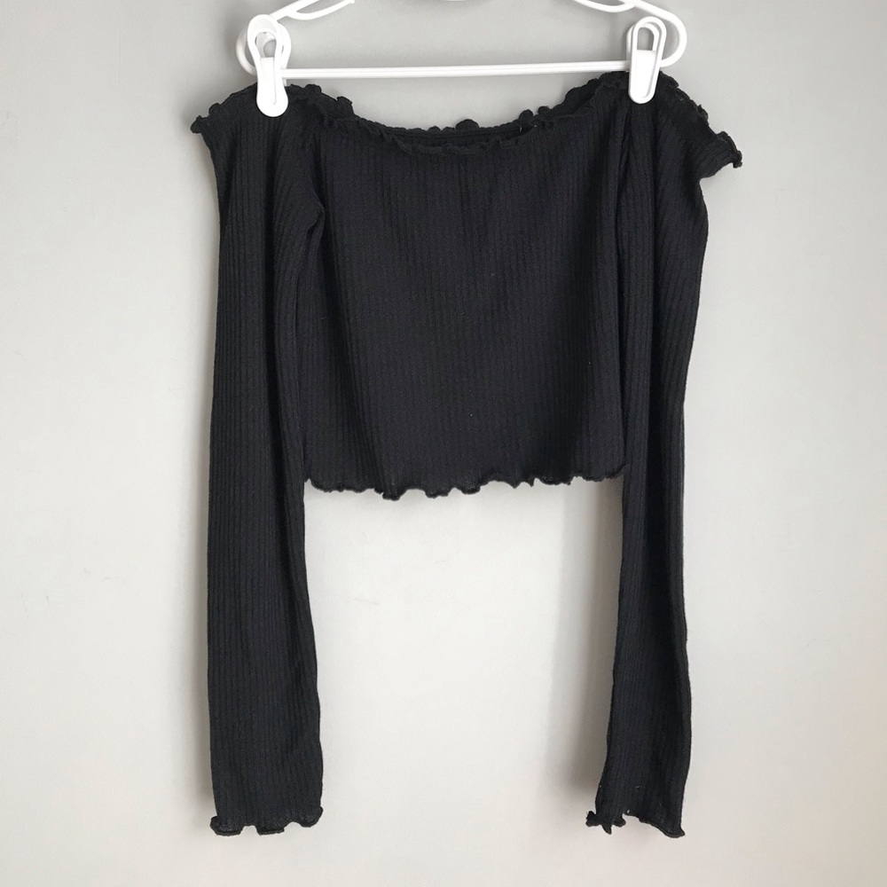 Black Cropped Off The Shoulder Shirt from Pacsun